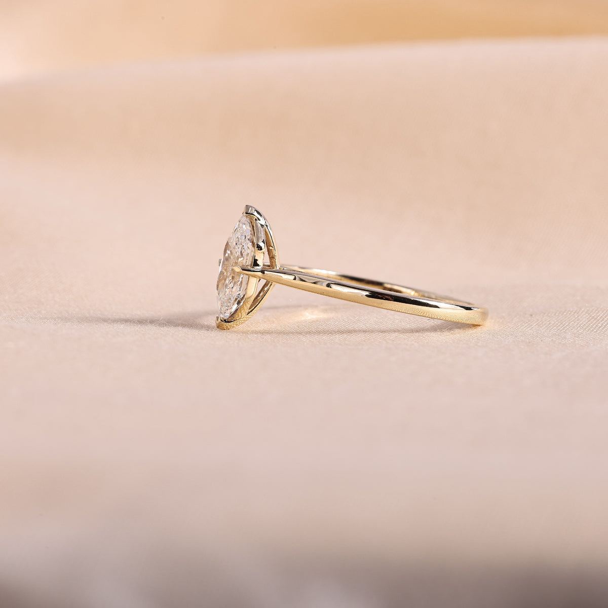 Dutch Marquise Cut Lab Grown Diamond Solitaire Engagement Ring – Minimalist 14K Yellow Gold, Unique Hexagon Diamond