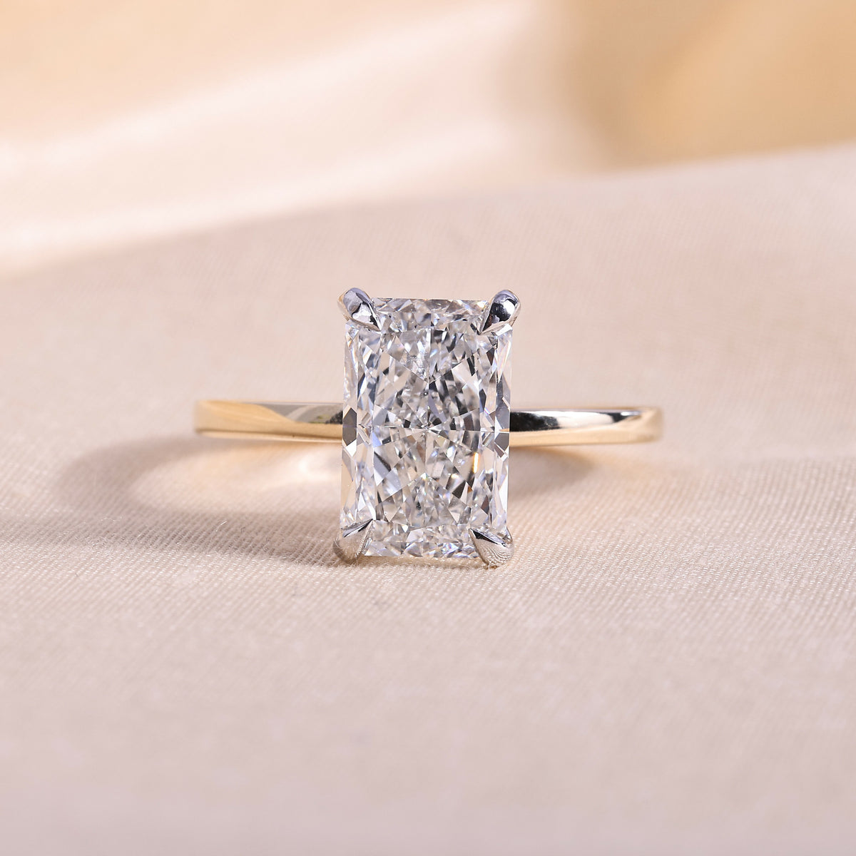 Radiant Cut Lab Grown Diamond Solitaire Engagement Ring – Two-Tone 14K Yellow Gold with Hidden Knot Basket