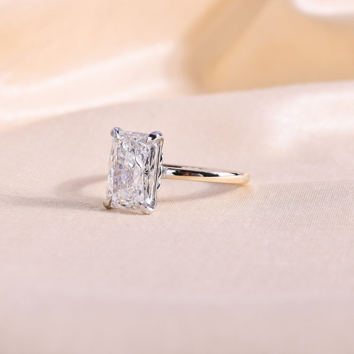 Radiant Cut Lab Grown Diamond Solitaire Engagement Ring – Two-Tone 14K Yellow Gold with Hidden Knot Basket