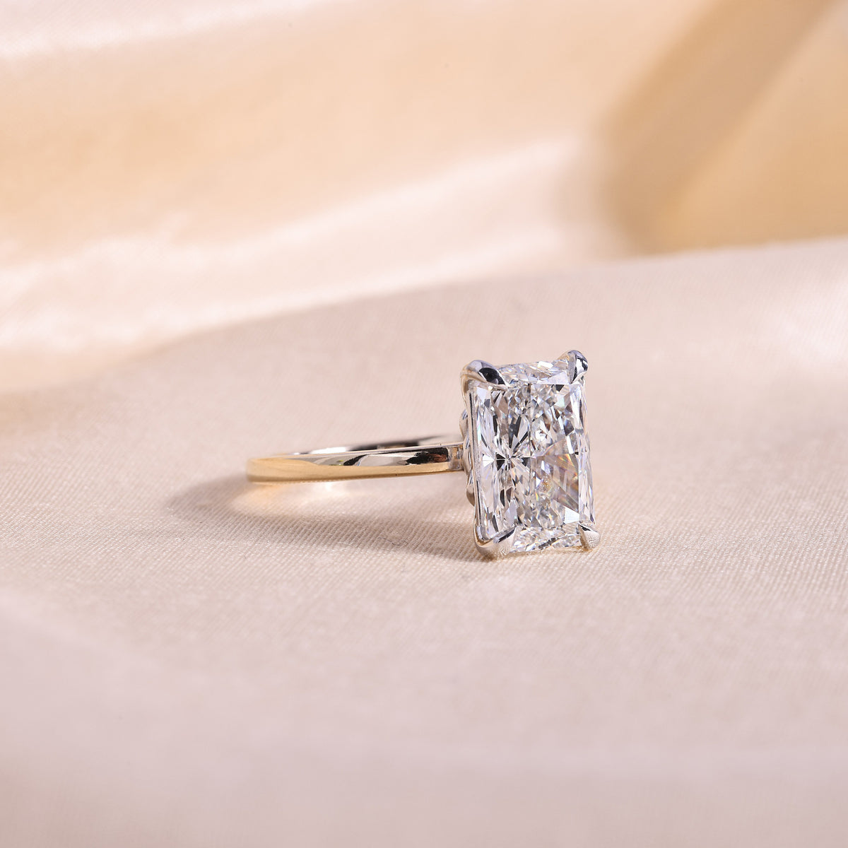 Radiant Cut Lab Grown Diamond Solitaire Engagement Ring – Two-Tone 14K Yellow Gold with Hidden Knot Basket
