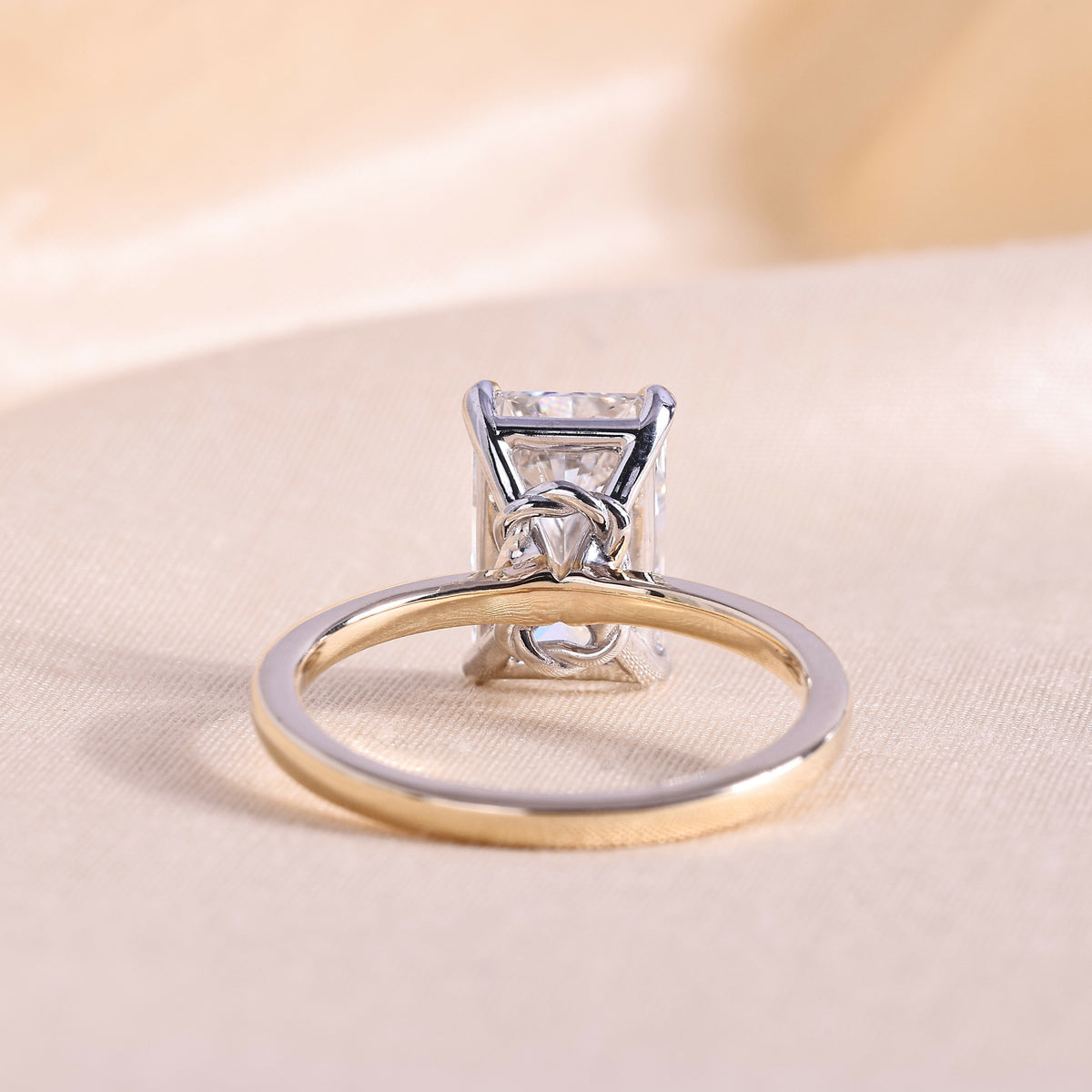 Radiant Cut Lab Grown Diamond Solitaire Engagement Ring – Two-Tone 14K Yellow Gold with Hidden Knot Basket