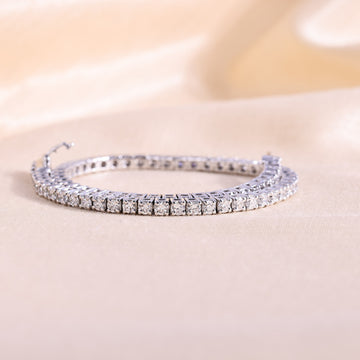 Round Lab Grown Diamond Tennis Bracelet – 14K White Gold Classic 4-Prong Line Bracelet, 3  Carat Total