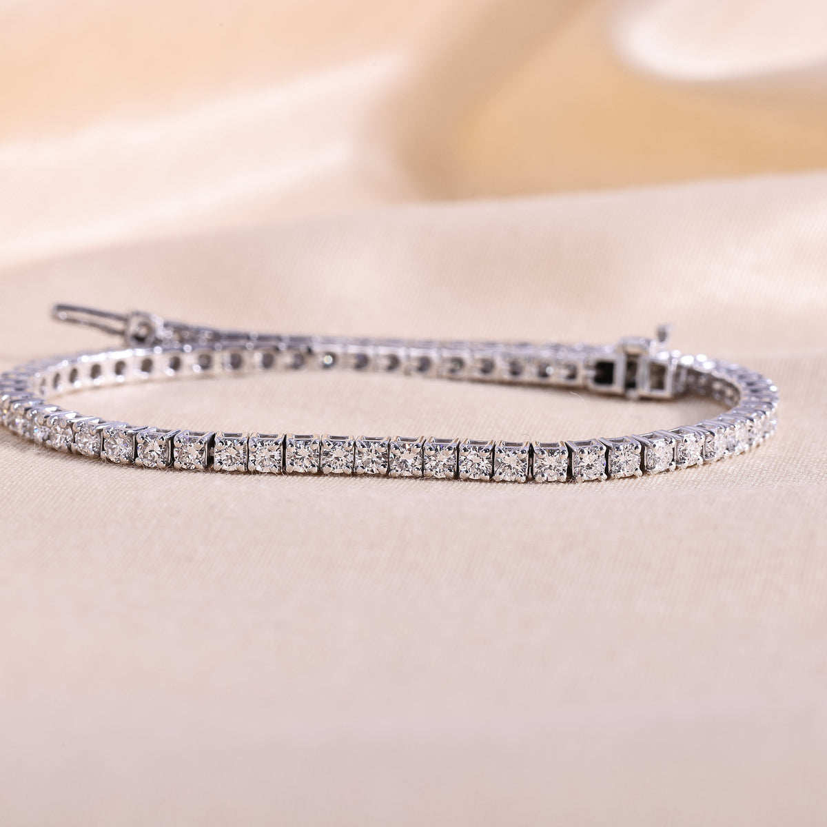 Round Lab Grown Diamond Tennis Bracelet – 14K White Gold Classic 4-Prong Line Bracelet, 3  Carat Total