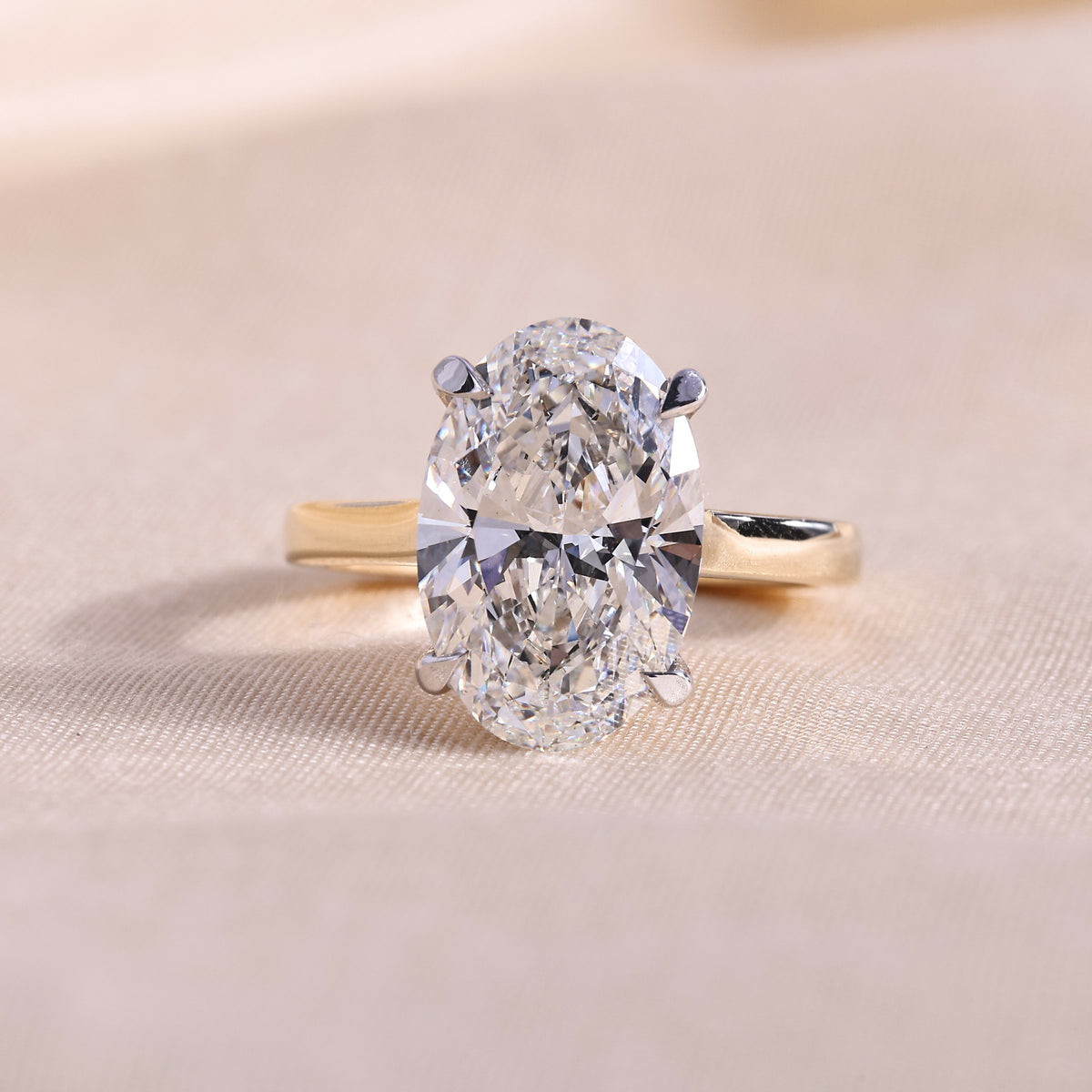Oval Cut Lab Grown Diamond Engagement Ring – Two-Tone 14K Gold with Hidden Halo & Euro Shank