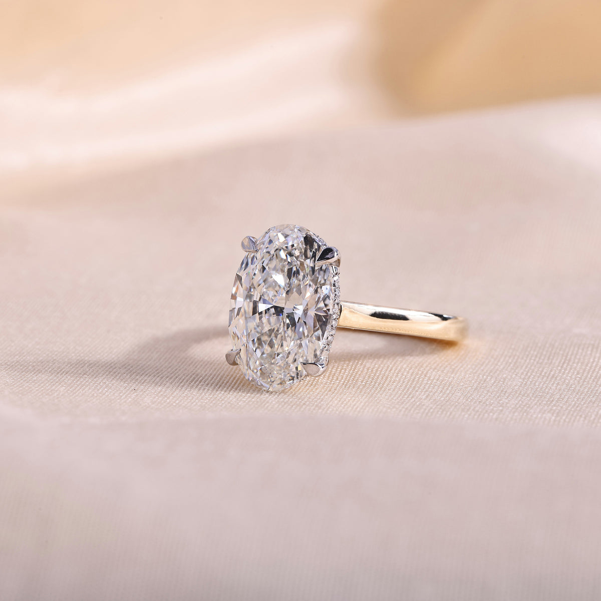 Oval Cut Lab Grown Diamond Engagement Ring – Two-Tone 14K Gold with Hidden Halo & Euro Shank