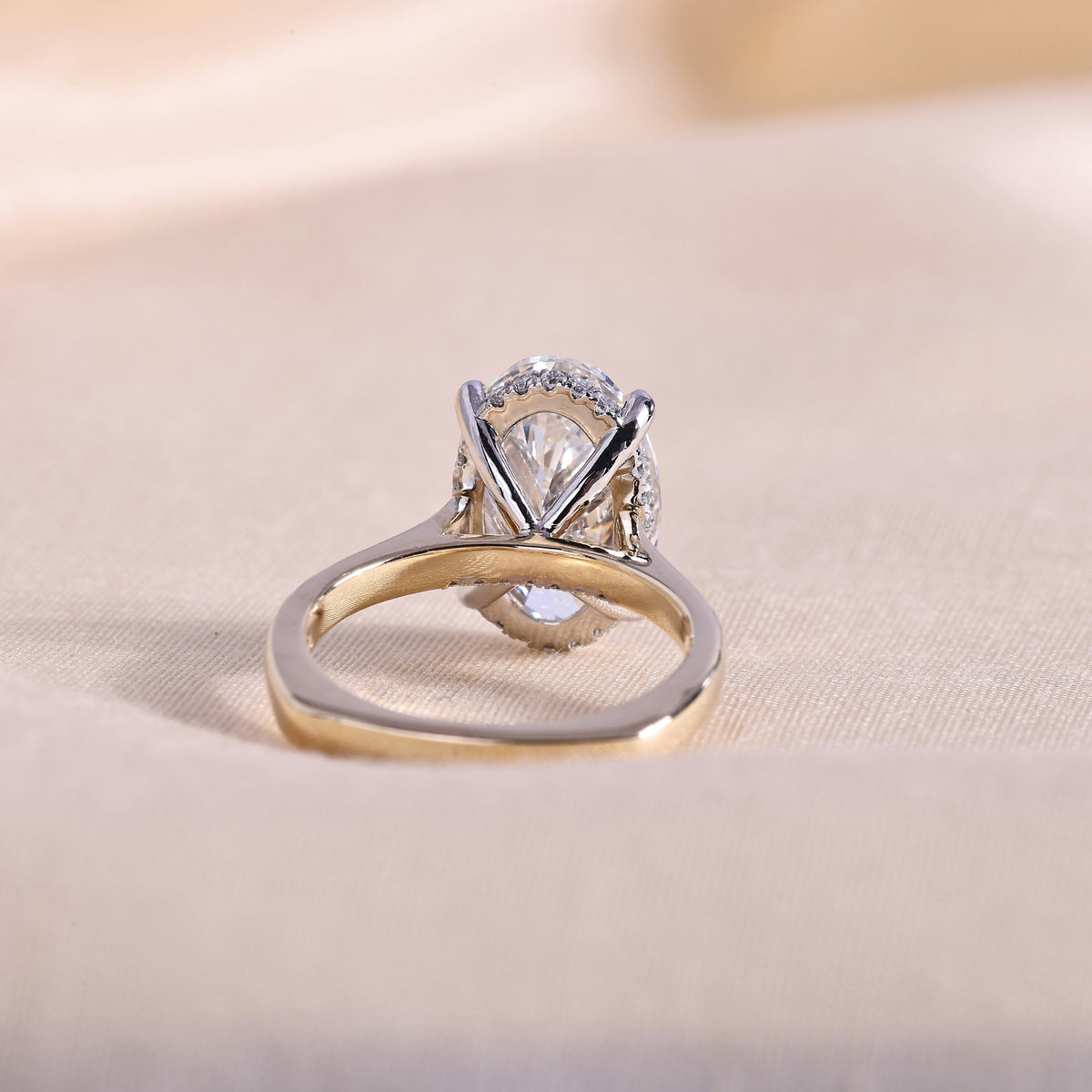 Oval Cut Lab Grown Diamond Engagement Ring – Two-Tone 14K Gold with Hidden Halo & Euro Shank