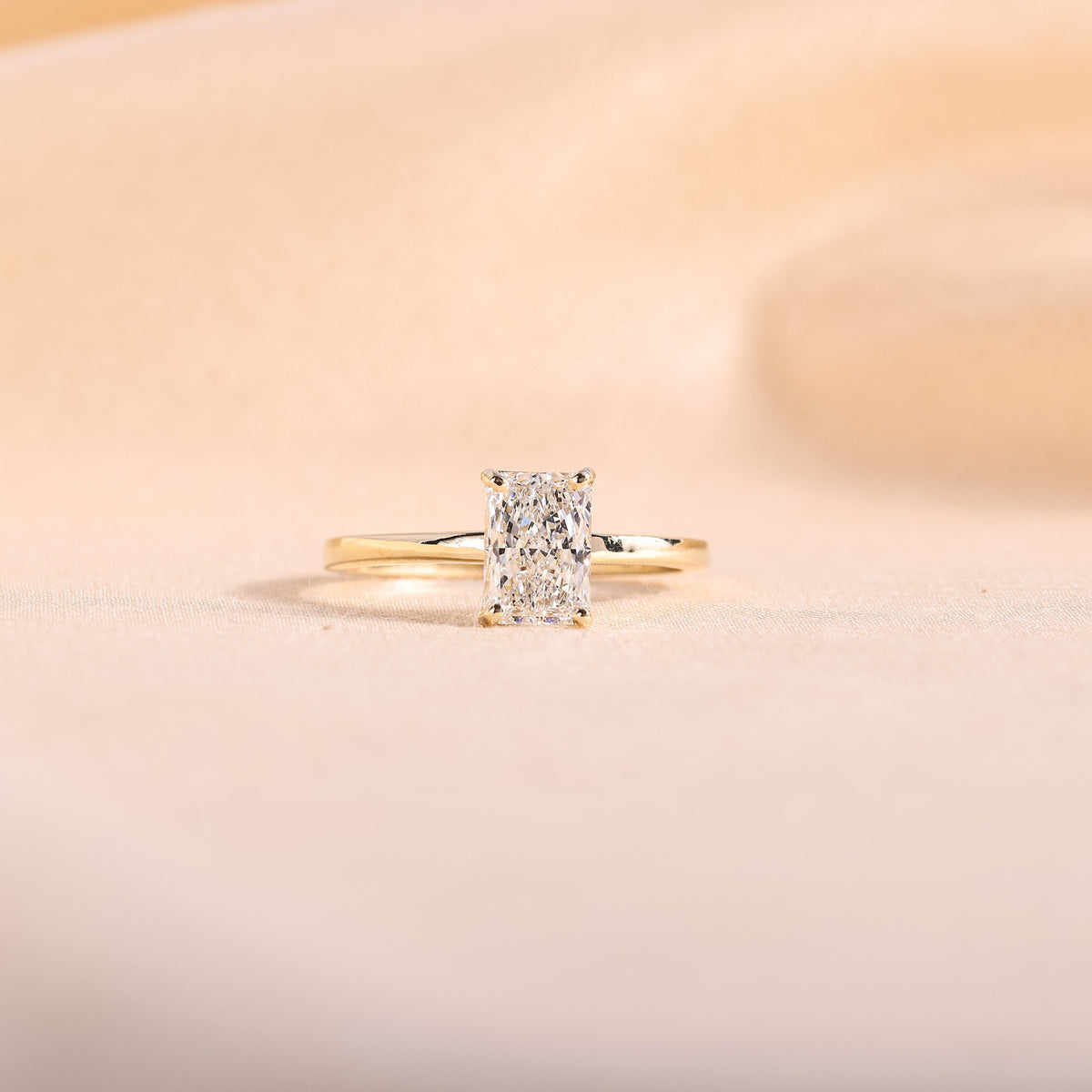 Radiant Cut Lab Grown Diamond Solitaire Engagement Ring – 14K Yellow Gold Plain Band, 2 Carat