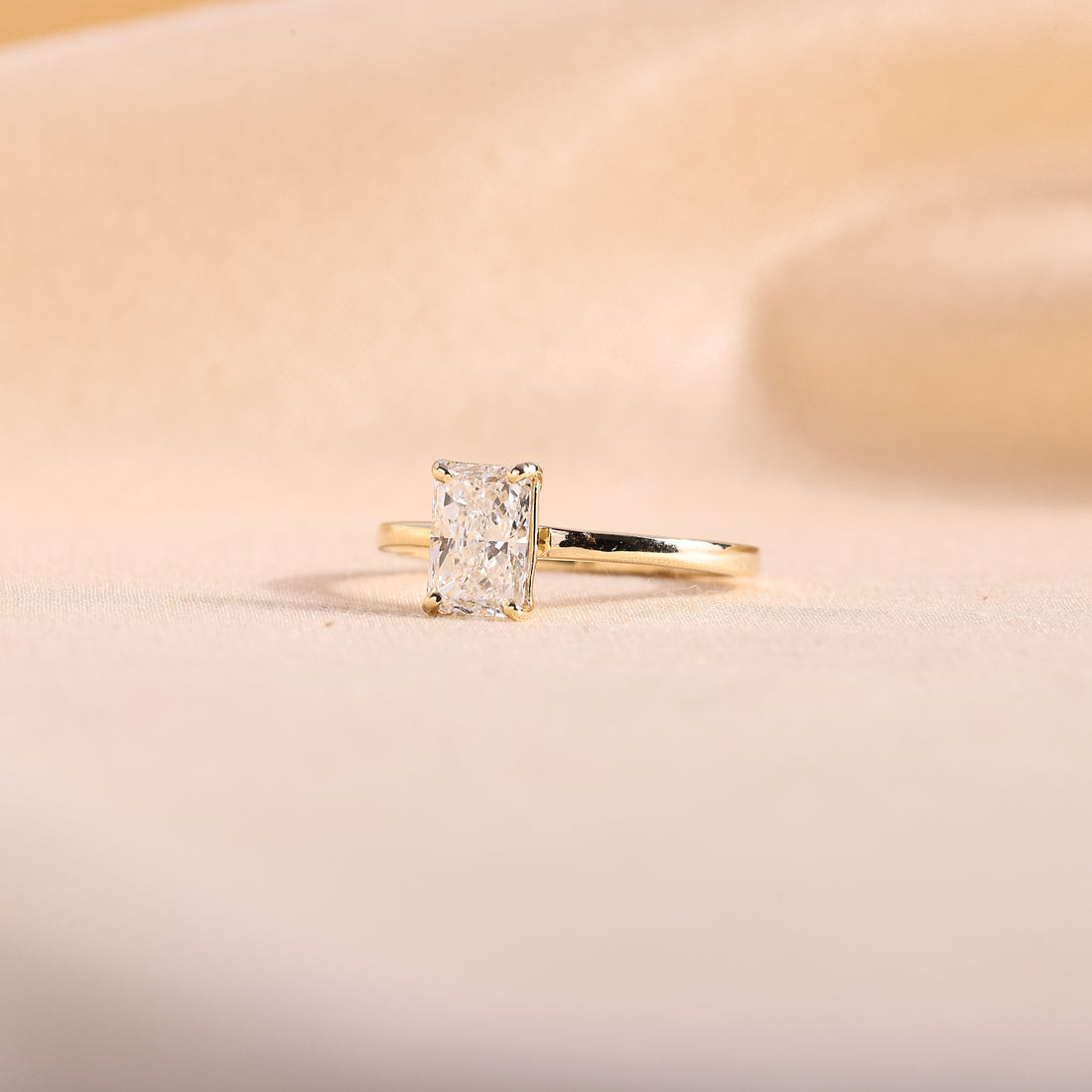 Radiant Cut Lab Grown Diamond Solitaire Engagement Ring – 14K Yellow Gold Plain Band, 2 Carat