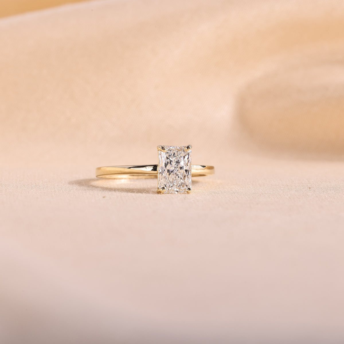 Radiant Cut Lab Grown Diamond Solitaire Engagement Ring – 14K Yellow Gold Plain Band, 2 Carat